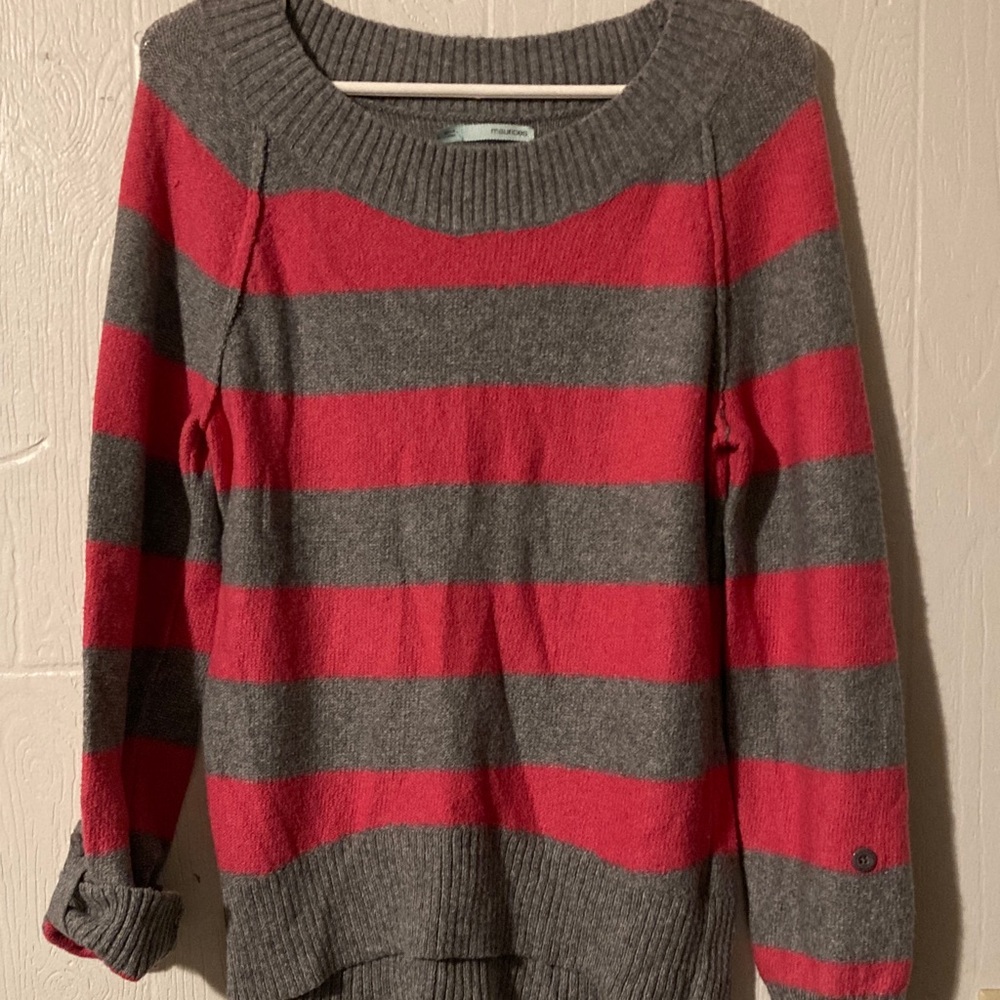 Maurices pink and Gray Striped Sweater